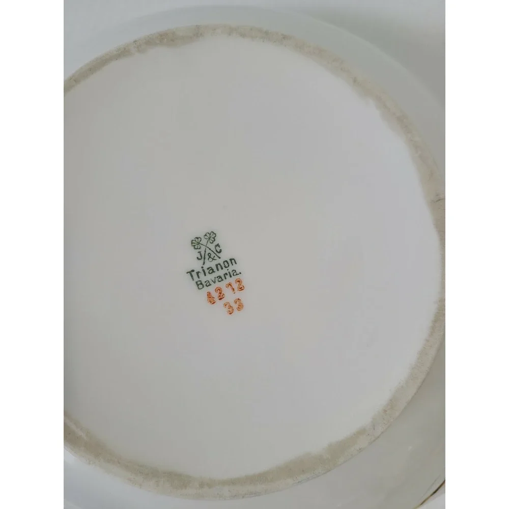 J & C TRIANON Bavaria Round Covered Serving Dish Bowl Pink Roses Blue Ribbon